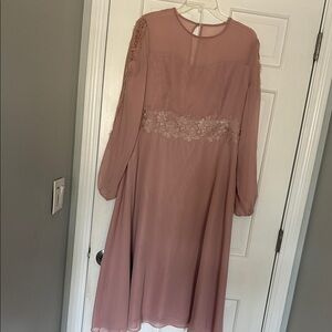 JJs House Dusty Rose Long-Sleeve Chiffon Dress with Lace Waist